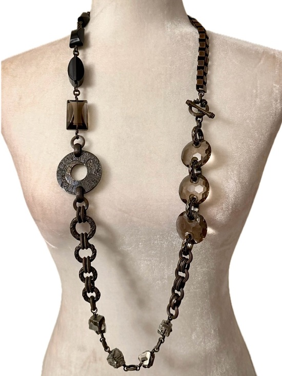 Stephen Dweck Jewelry - Stephen Dweck Bronze Multi-Stone Statement Necklace Pyrite Smoky Quartz